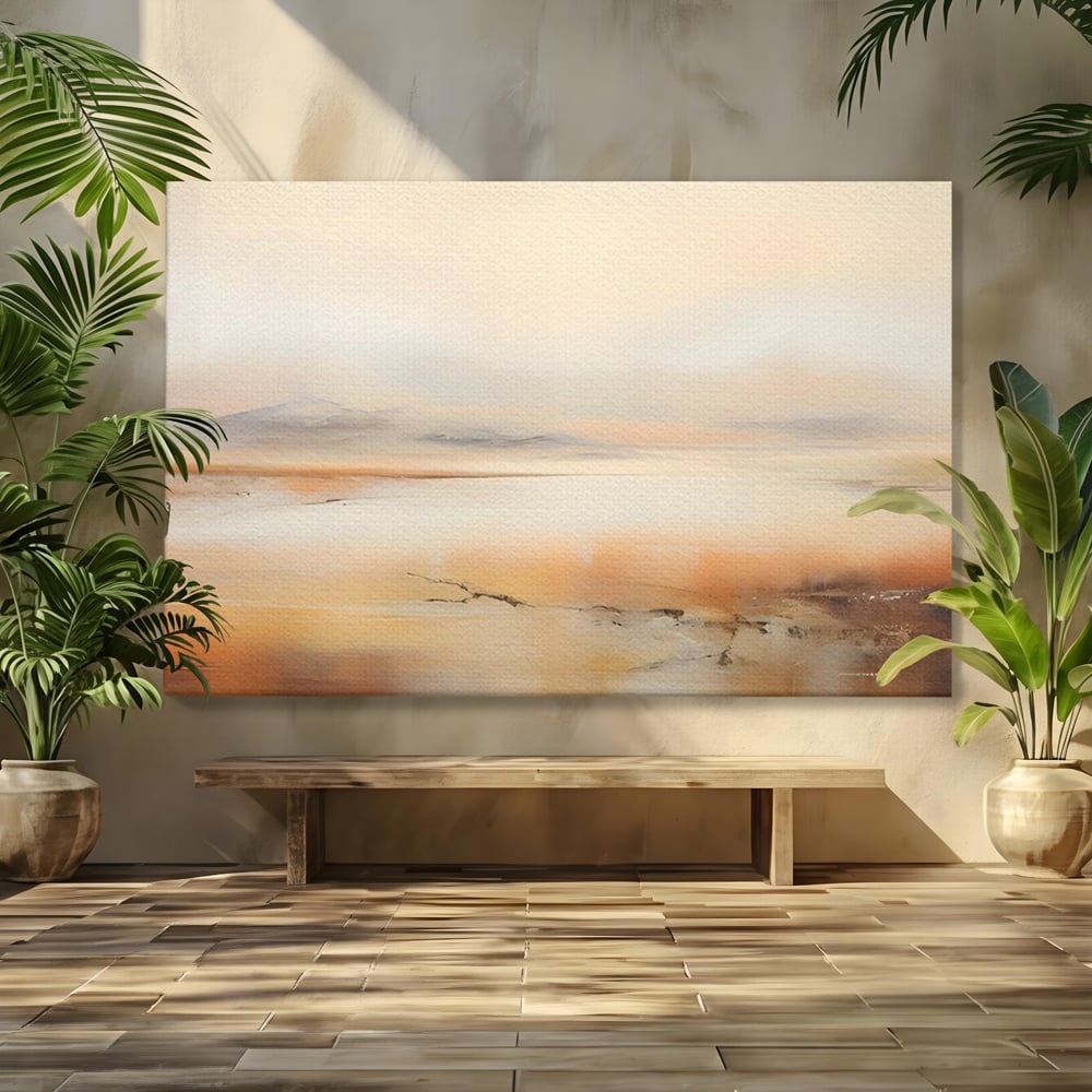 Tablou canvas cu pictura peisaj abstract cu dealuri, fara rama, pe sasiu de lemn